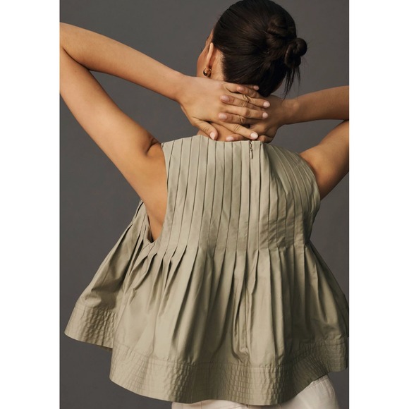 Mare Mare x Anthropologie Pleated Structured Swing Top Tank Moss XL $120 - Picture 2 of 10